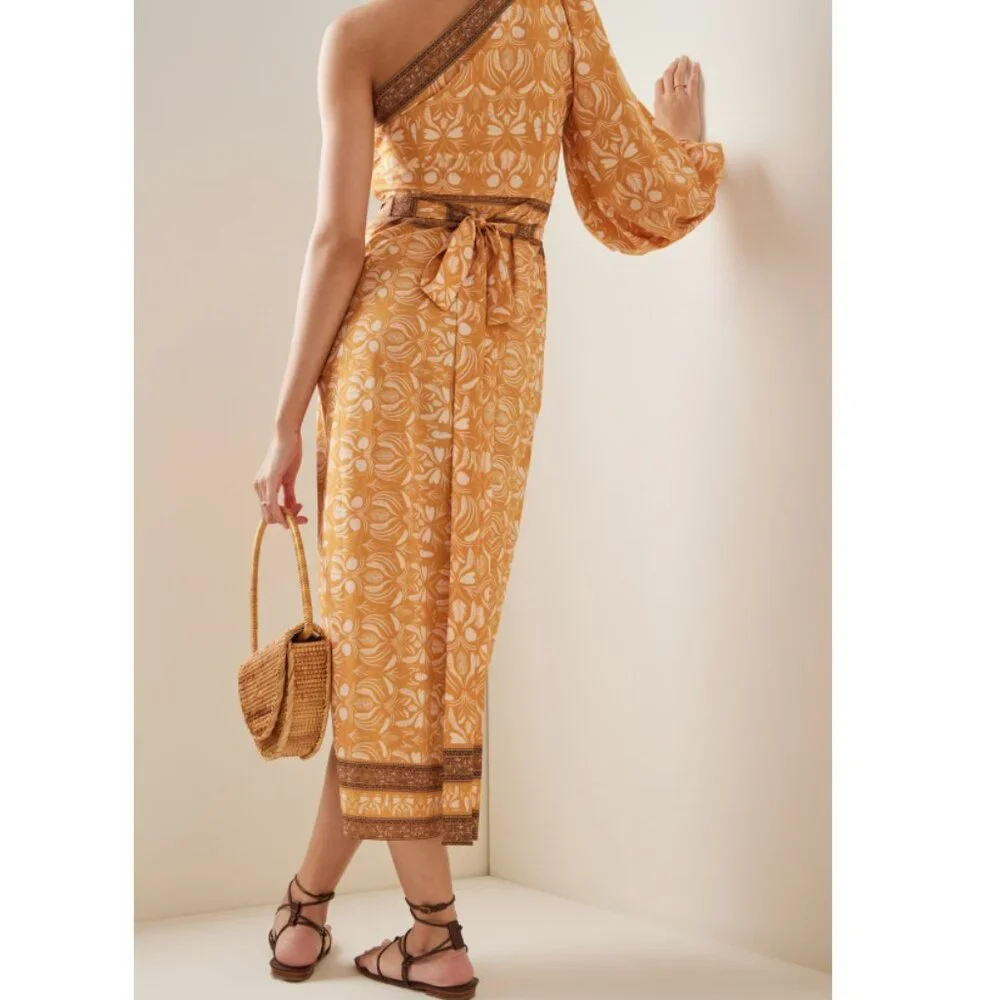 Andres Otalora Abril Asymmetric Pareo Midi Dress Size Orange/Brown Small NWT - Picture 3 of 15